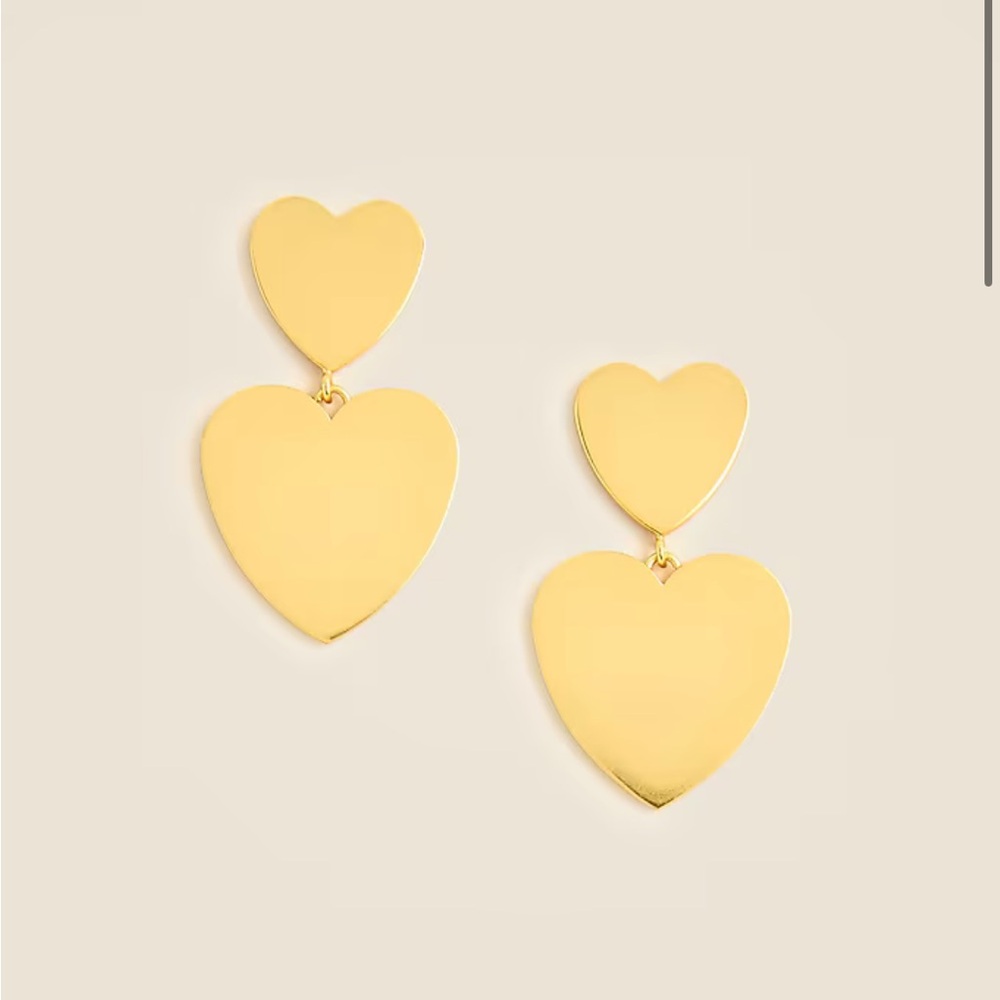 J.Crew Double Heart Drop Earrings Gold NWT Gift Dangle